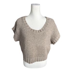 BCBGMAXAZRIA Women's Neutral Chunky Knit Scoop‎ Neck Cropped Pullover Sweater S